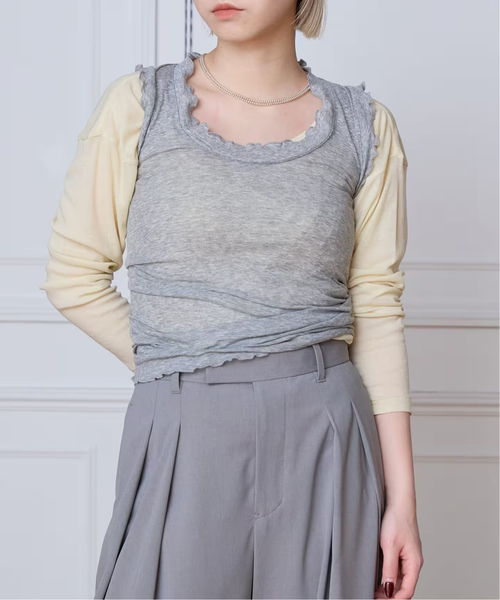 IENA LA BOUCLE（イエナラブークル）の「《追加2》seamless basic. シームレスベーシック Flounce タンクトップ（タンクトップ・レディース・サックスブルー/チャコールグレー・FREE）」の14枚目の写真