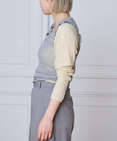 IENA LA BOUCLE（イエナラブークル）の「《追加2》seamless basic. シームレスベーシック Flounce タンクトップ（タンクトップ・レディース・サックスブルー/チャコールグレー・FREE）」の15枚目の写真