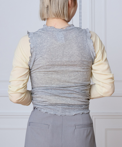 IENA LA BOUCLE（イエナラブークル）の「《追加2》seamless basic. シームレスベーシック Flounce タンクトップ（タンクトップ・レディース・サックスブルー/チャコールグレー・FREE）」の16枚目の写真