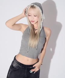 tinkerend | 【カップ付き】Backless Lace Hoodie / バックオープンレースパーカー(タンクトップ)