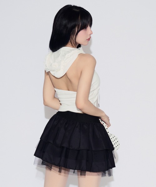 tinkerend(ティンカーエンド)の「【カップ付き】Backless Lace Hoodie / バックオープンレースパーカー(タンクトップ・レディース・ホワイト/ブラック/グレー・FREE)」の2枚目の写真