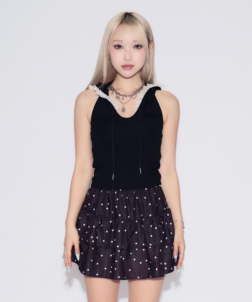 tinkerend(ティンカーエンド)の「【カップ付き】Backless Lace Hoodie / バックオープンレースパーカー(タンクトップ・レディース・ホワイト/ブラック/グレー・FREE)」の14枚目の写真