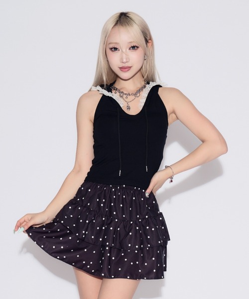 tinkerend(ティンカーエンド)の「【カップ付き】Backless Lace Hoodie / バックオープンレースパーカー(タンクトップ・レディース・ホワイト/ブラック/グレー・FREE)」の15枚目の写真