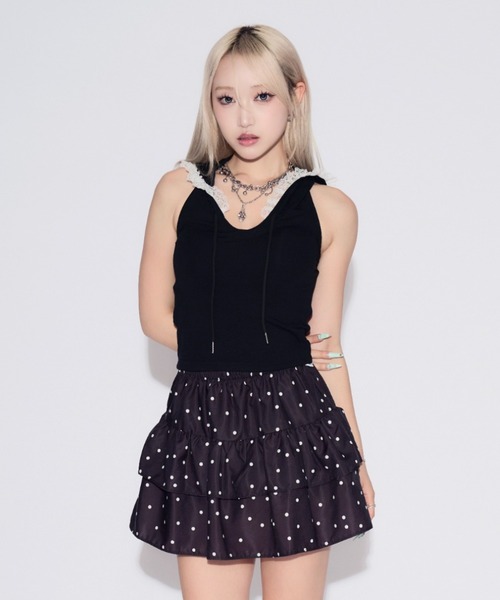 tinkerend(ティンカーエンド)の「【カップ付き】Backless Lace Hoodie / バックオープンレースパーカー(タンクトップ・レディース・ホワイト/ブラック/グレー・FREE)」の17枚目の写真