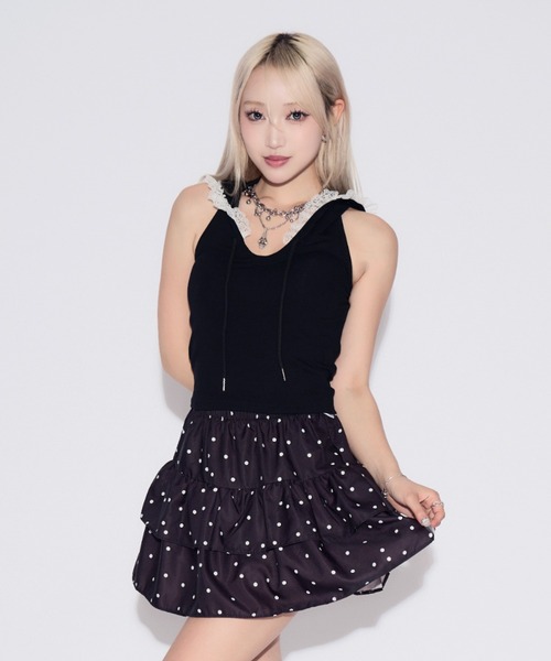 tinkerend(ティンカーエンド)の「【カップ付き】Backless Lace Hoodie / バックオープンレースパーカー(タンクトップ・レディース・ホワイト/ブラック/グレー・FREE)」の16枚目の写真