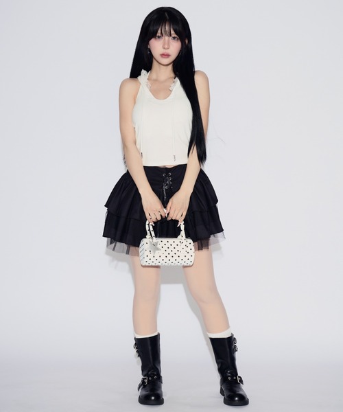 tinkerend(ティンカーエンド)の「【カップ付き】Backless Lace Hoodie / バックオープンレースパーカー(タンクトップ・レディース・ホワイト/ブラック/グレー・FREE)」の10枚目の写真