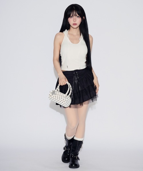 tinkerend(ティンカーエンド)の「【カップ付き】Backless Lace Hoodie / バックオープンレースパーカー(タンクトップ・レディース・ホワイト/ブラック/グレー・FREE)」の11枚目の写真