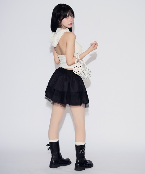 tinkerend(ティンカーエンド)の「【カップ付き】Backless Lace Hoodie / バックオープンレースパーカー(タンクトップ・レディース・ホワイト/ブラック/グレー・FREE)」の12枚目の写真