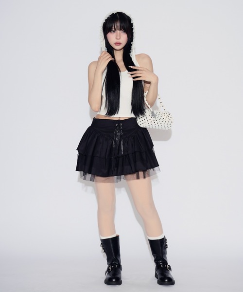 tinkerend(ティンカーエンド)の「【カップ付き】Backless Lace Hoodie / バックオープンレースパーカー(タンクトップ・レディース・ホワイト/ブラック/グレー・FREE)」の13枚目の写真