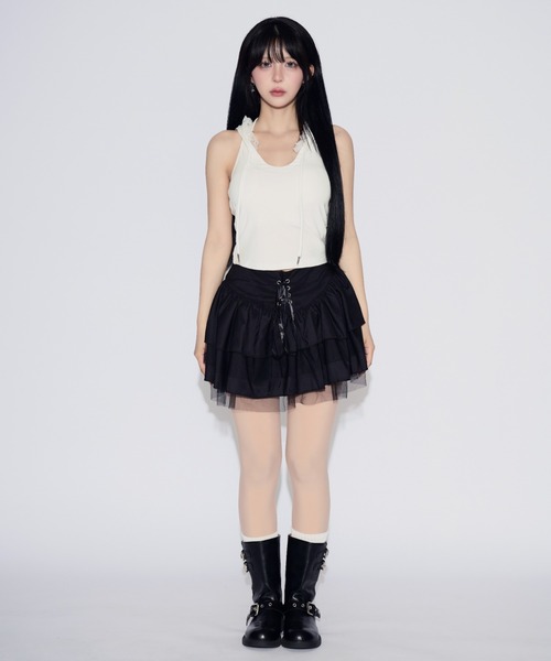 tinkerend(ティンカーエンド)の「【カップ付き】Backless Lace Hoodie / バックオープンレースパーカー(タンクトップ・レディース・ホワイト/ブラック/グレー・FREE)」の9枚目の写真