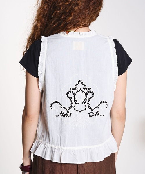 HLAADA(フラーダ)の「HLAADA for ROSEBUD/SCHIFFLI EMBROIDERY VEST(ベスト・レディース・オフホワイト/ブラック・ONE SIZE)」の12枚目の写真