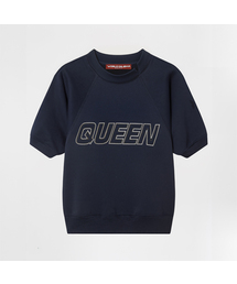 QUEEN EMBROIDERY CROP HALF SWEATSHIRT (NAVY)