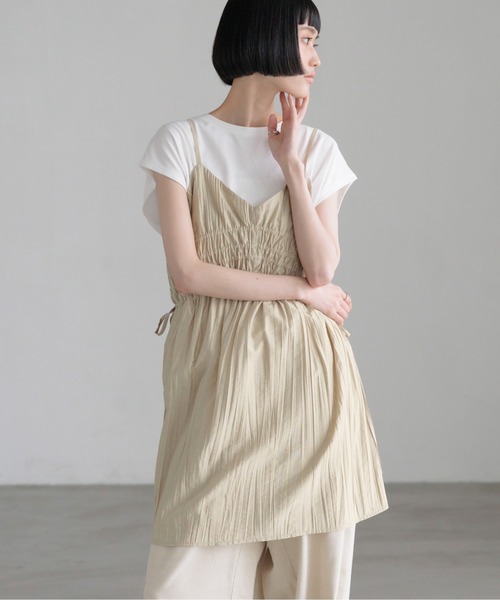 LOWRYS FARM（ローリーズファーム）の「クリンクルワッシャーミニワンピース  1032198（ワンピース・レディース・ブラック/ベージュ/ブラウン/イエロー・FREE）」の8枚目の写真