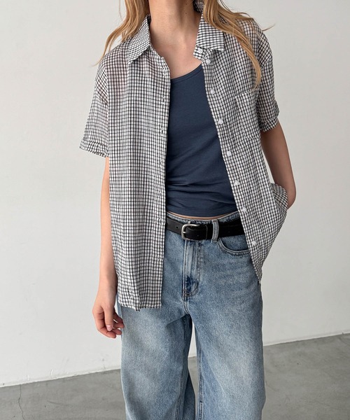 CANAL JEAN(キャナルジーン)の「El mar シアーチェック半袖シャツ(シャツ/ブラウス・レディース・ブルー/ホワイト・ONE SIZE)」の2枚目の写真