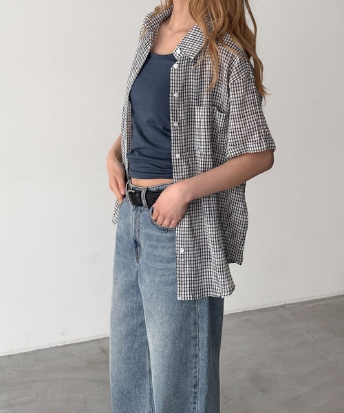 CANAL JEAN(キャナルジーン)の「El mar シアーチェック半袖シャツ(シャツ/ブラウス・レディース・ブルー/ホワイト・ONE SIZE)」の3枚目の写真