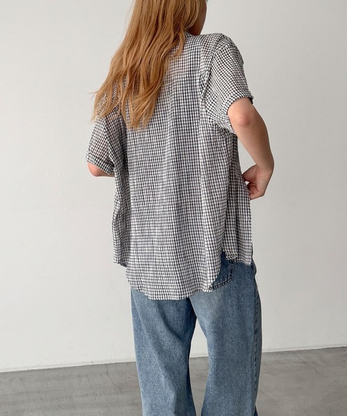 CANAL JEAN(キャナルジーン)の「El mar シアーチェック半袖シャツ(シャツ/ブラウス・レディース・ブルー/ホワイト・ONE SIZE)」の4枚目の写真