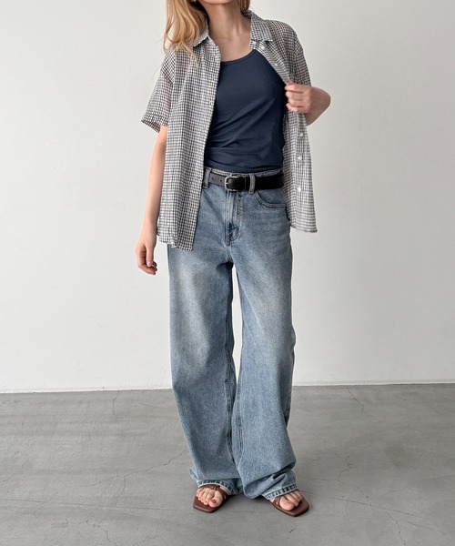 CANAL JEAN(キャナルジーン)の「El mar シアーチェック半袖シャツ(シャツ/ブラウス・レディース・ブルー/ホワイト・ONE SIZE)」の5枚目の写真