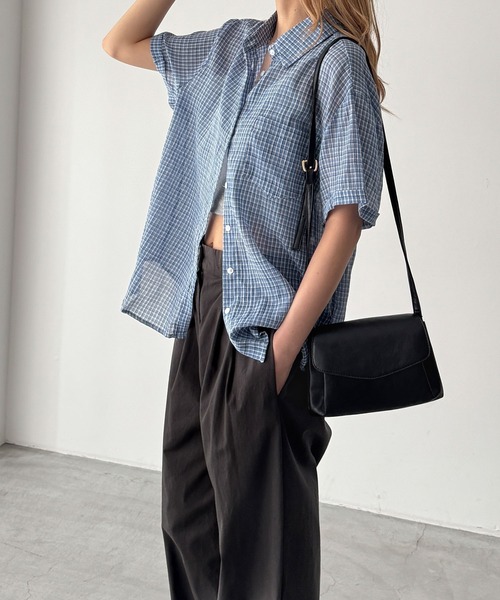 CANAL JEAN(キャナルジーン)の「El mar シアーチェック半袖シャツ(シャツ/ブラウス・レディース・ブルー/ホワイト・ONE SIZE)」の6枚目の写真