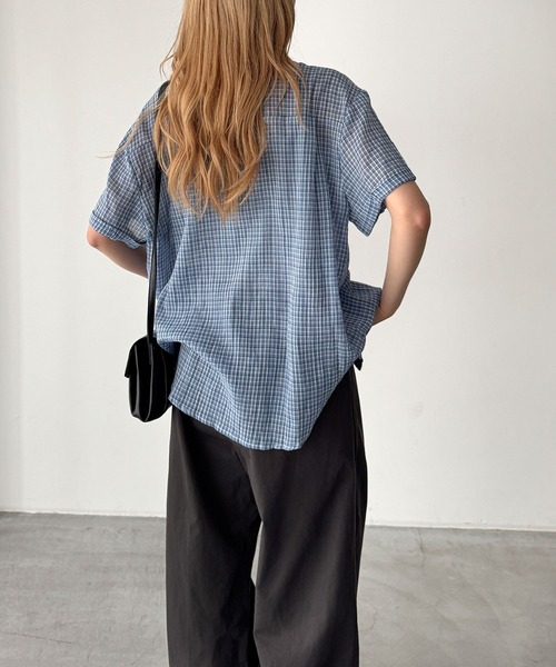 CANAL JEAN(キャナルジーン)の「El mar シアーチェック半袖シャツ(シャツ/ブラウス・レディース・ブルー/ホワイト・ONE SIZE)」の7枚目の写真