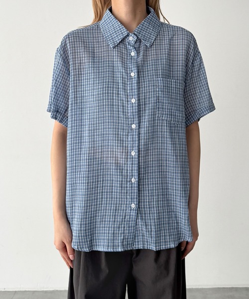 CANAL JEAN(キャナルジーン)の「El mar シアーチェック半袖シャツ(シャツ/ブラウス・レディース・ブルー/ホワイト・ONE SIZE)」の9枚目の写真