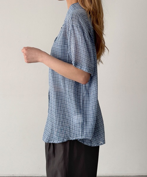 CANAL JEAN(キャナルジーン)の「El mar シアーチェック半袖シャツ(シャツ/ブラウス・レディース・ブルー/ホワイト・ONE SIZE)」の10枚目の写真
