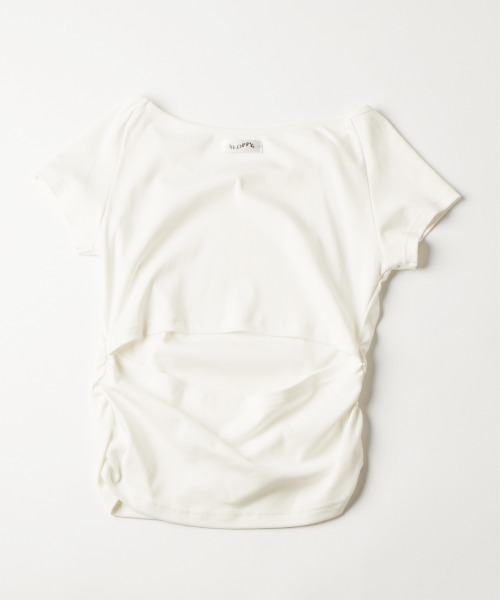 WHO'S WHO gallery(フーズフーギャラリー)の「【SLOPPY 】バックオープンギャザーTEE(Tシャツ/カットソー・レディース・パープル/ブラック/オフホワイト/サックスブルー/ブラウン/グレー・FREE)」の8枚目の写真
