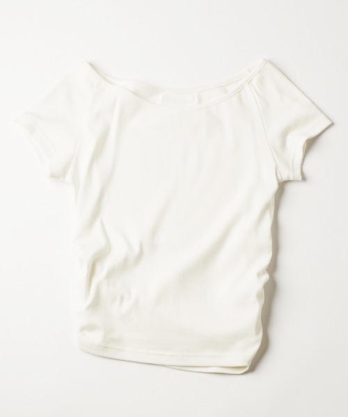WHO'S WHO gallery(フーズフーギャラリー)の「【SLOPPY 】バックオープンギャザーTEE(Tシャツ/カットソー・レディース・パープル/ブラック/オフホワイト/サックスブルー/ブラウン/グレー・FREE)」の7枚目の写真