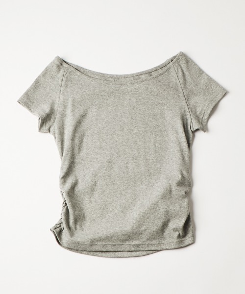 WHO'S WHO gallery(フーズフーギャラリー)の「【SLOPPY 】バックオープンギャザーTEE(Tシャツ/カットソー・レディース・パープル/ブラック/オフホワイト/サックスブルー/ブラウン/グレー・FREE)」の12枚目の写真