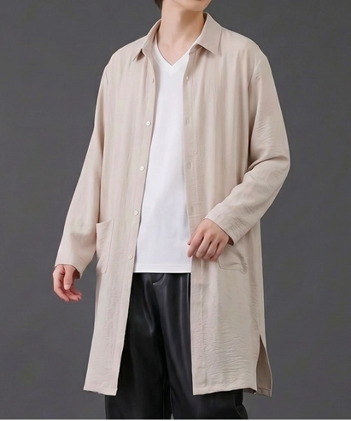 revertical（リバーティカル）の「ロングシャツコート オーバーサイズ ライトアウター（シャツ/ブラウス・メンズ・ベージュ/ブルーグレー/チャコール・LARGE/MEDIUM/SMALL）」の3枚目の写真