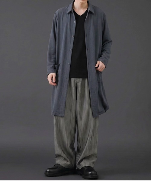 revertical（リバーティカル）の「ロングシャツコート オーバーサイズ ライトアウター（シャツ/ブラウス・メンズ・ベージュ/ブルーグレー/チャコール・LARGE/MEDIUM/SMALL）」の13枚目の写真
