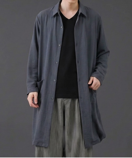 revertical（リバーティカル）の「ロングシャツコート オーバーサイズ ライトアウター（シャツ/ブラウス・メンズ・ベージュ/ブルーグレー/チャコール・LARGE/MEDIUM/SMALL）」の10枚目の写真