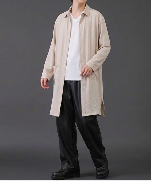 revertical（リバーティカル）の「ロングシャツコート オーバーサイズ ライトアウター（シャツ/ブラウス・メンズ・ベージュ/ブルーグレー/チャコール・LARGE/MEDIUM/SMALL）」の17枚目の写真