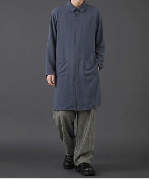 revertical（リバーティカル）の「ロングシャツコート オーバーサイズ ライトアウター（シャツ/ブラウス・メンズ・ベージュ/ブルーグレー/チャコール・LARGE/MEDIUM/SMALL）」の12枚目の写真