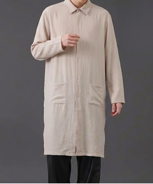 revertical（リバーティカル）の「ロングシャツコート オーバーサイズ ライトアウター（シャツ/ブラウス・メンズ・ベージュ/ブルーグレー/チャコール・LARGE/MEDIUM/SMALL）」の14枚目の写真