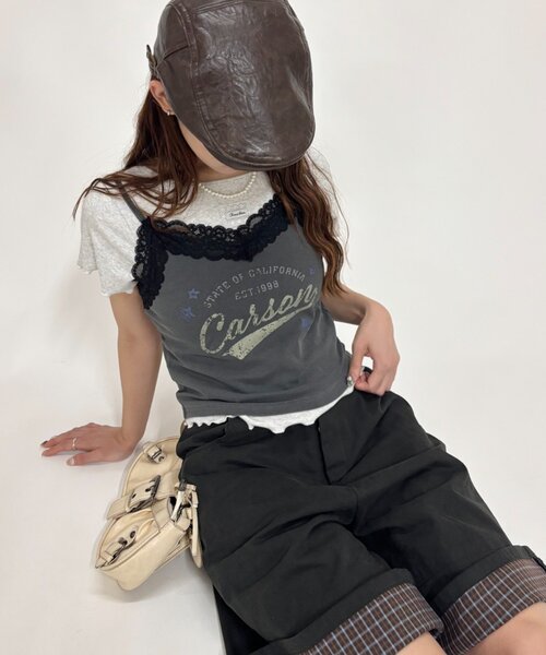 w closet(ダブルクローゼット)の「ロゴレースキャミソール(Tシャツ/カットソー・レディース・グレー/レッド/アイボリー・FREE)」の3枚目の写真