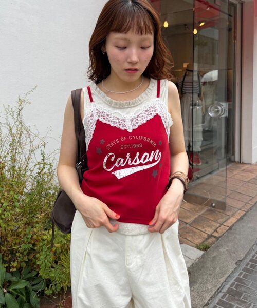 w closet(ダブルクローゼット)の「ロゴレースキャミソール(Tシャツ/カットソー・レディース・グレー/レッド/アイボリー・FREE)」の1枚目の写真