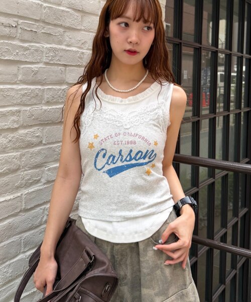 w closet(ダブルクローゼット)の「ロゴレースキャミソール(Tシャツ/カットソー・レディース・グレー/レッド/アイボリー・FREE)」の4枚目の写真