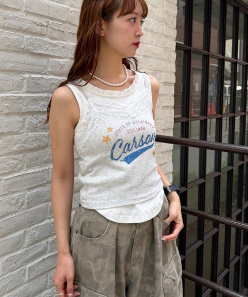 w closet(ダブルクローゼット)の「ロゴレースキャミソール(Tシャツ/カットソー・レディース・グレー/レッド/アイボリー・FREE)」の5枚目の写真