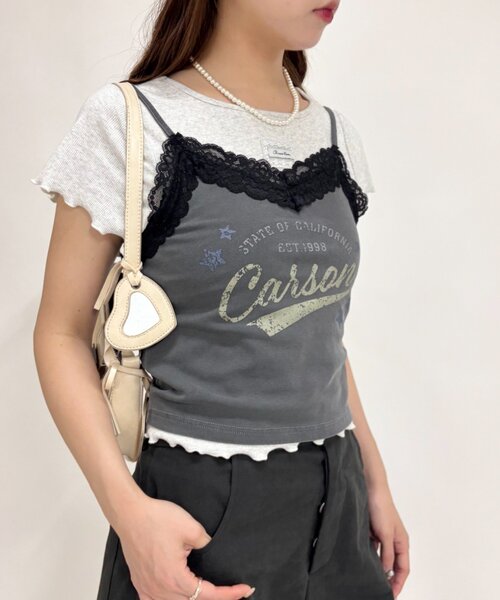 w closet(ダブルクローゼット)の「ロゴレースキャミソール(Tシャツ/カットソー・レディース・グレー/レッド/アイボリー・FREE)」の11枚目の写真