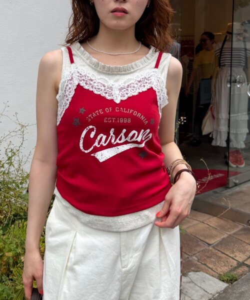 w closet(ダブルクローゼット)の「ロゴレースキャミソール(Tシャツ/カットソー・レディース・グレー/レッド/アイボリー・FREE)」の16枚目の写真