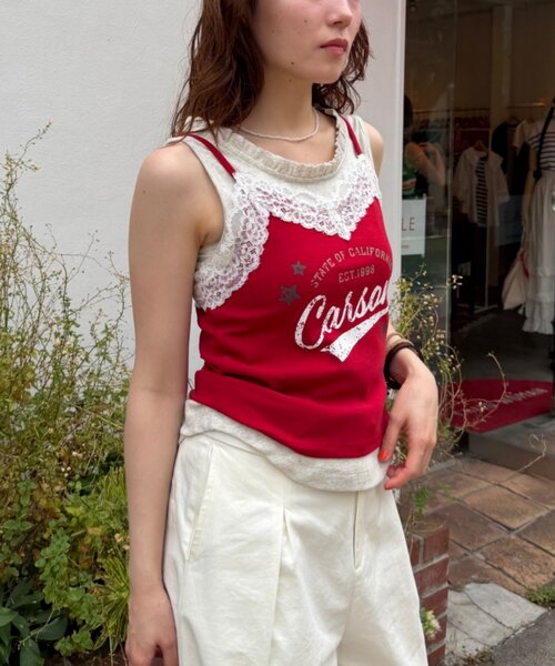 w closet(ダブルクローゼット)の「ロゴレースキャミソール(Tシャツ/カットソー・レディース・グレー/レッド/アイボリー・FREE)」の17枚目の写真
