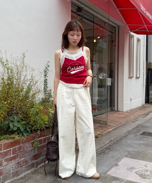 w closet(ダブルクローゼット)の「ロゴレースキャミソール(Tシャツ/カットソー・レディース・グレー/レッド/アイボリー・FREE)」の19枚目の写真