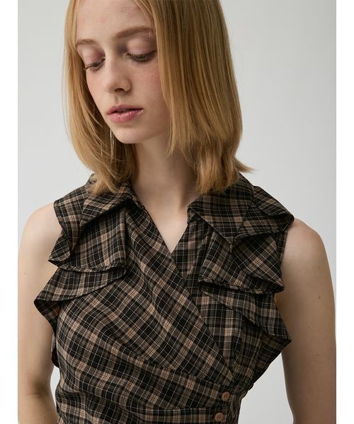 LILY BROWN(リリーブラウン)の「ラッフルフリルペプラムシャツワンピース(ワンピース・レディース・ブラウン/グリーン/ホワイト・0/1)」の9枚目の写真