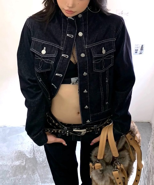 SHEENA(シーナ)の「【秋冬新作】スタンドカラーステッチデザインデニムジャケット(デニムジャケット・レディース・インディゴブルー・M)」の12枚目の写真
