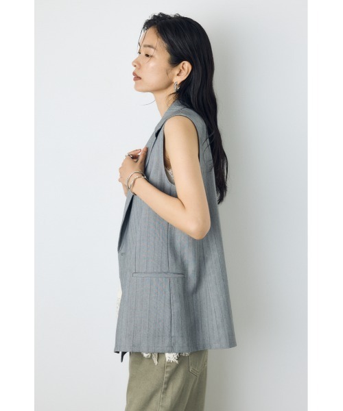 AZUL by moussy(アズールバイマウジー)の「【セットアップ対応】ストライプテーラードジレ 秋服 夏服 ベスト マニッシュ 羽織り(ベスト・レディース・グレー系その他/ベージュ系その他・FREE)」の13枚目の写真