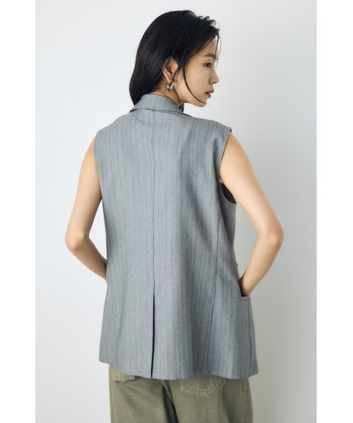 AZUL by moussy(アズールバイマウジー)の「【セットアップ対応】ストライプテーラードジレ 秋服 夏服 ベスト マニッシュ 羽織り(ベスト・レディース・グレー系その他/ベージュ系その他・FREE)」の14枚目の写真
