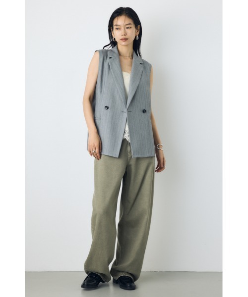 AZUL by moussy(アズールバイマウジー)の「【セットアップ対応】ストライプテーラードジレ 秋服 夏服 ベスト マニッシュ 羽織り(ベスト・レディース・グレー系その他/ベージュ系その他・FREE)」の15枚目の写真