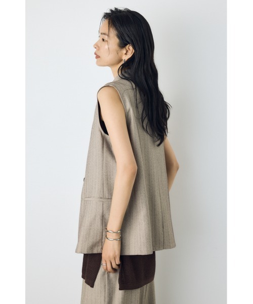 AZUL by moussy(アズールバイマウジー)の「【セットアップ対応】ストライプテーラードジレ 秋服 夏服 ベスト マニッシュ 羽織り(ベスト・レディース・グレー系その他/ベージュ系その他・FREE)」の5枚目の写真