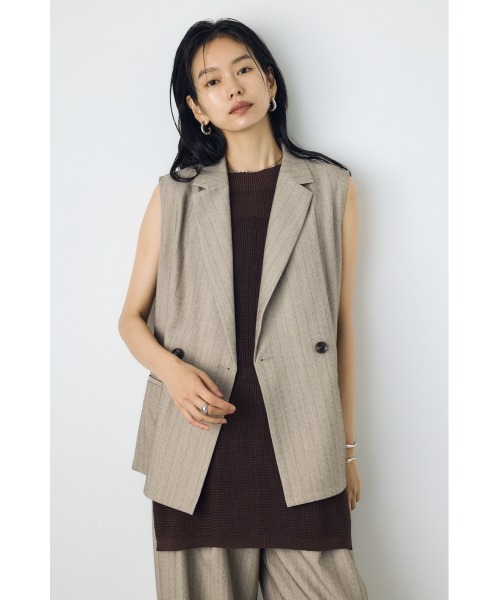 AZUL by moussy(アズールバイマウジー)の「【セットアップ対応】ストライプテーラードジレ 秋服 夏服 ベスト マニッシュ 羽織り(ベスト・レディース・グレー系その他/ベージュ系その他・FREE)」の20枚目の写真