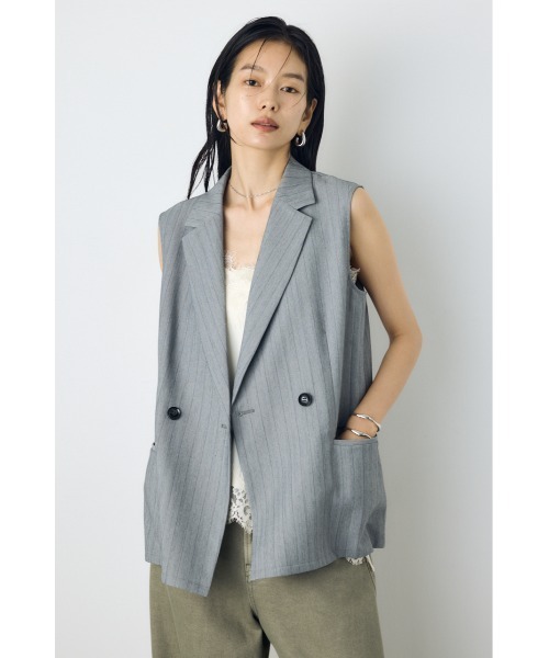 AZUL by moussy(アズールバイマウジー)の「【セットアップ対応】ストライプテーラードジレ 秋服 夏服 ベスト マニッシュ 羽織り(ベスト・レディース・グレー系その他/ベージュ系その他・FREE)」の21枚目の写真